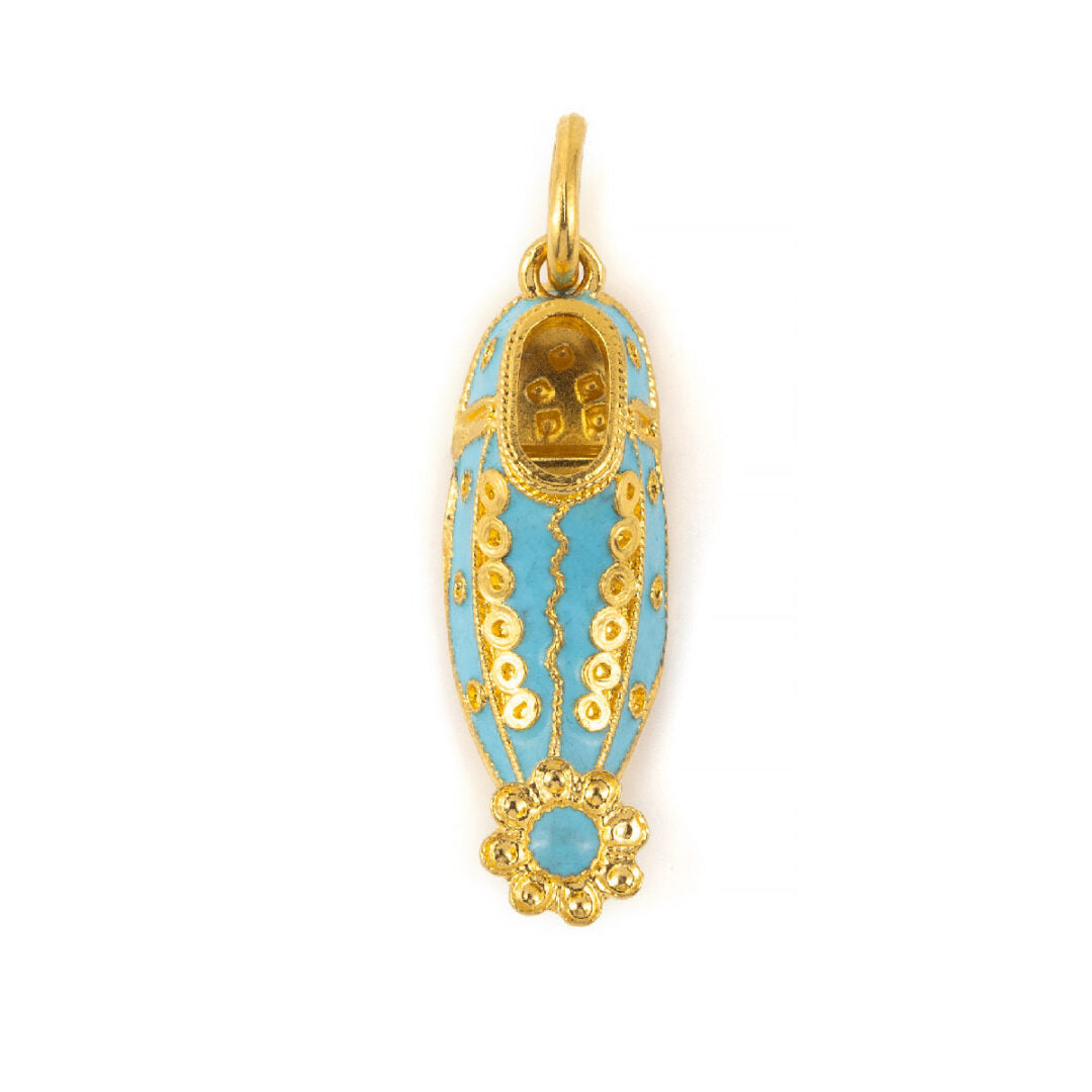 Greek Tsarouhi Pendant Necklace with Enamel – 925 Sterling Silver and Gold Plated — Green