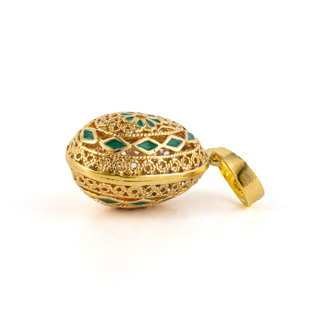 Rosette Flower Egg Pendant Necklace with Enamel