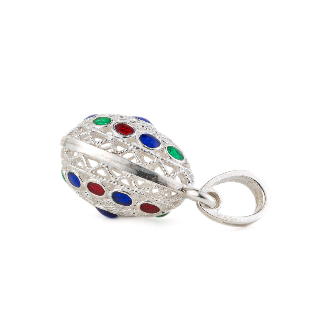 Filigree Egg Pendant Necklace with Spiral Motifs – 925 Sterling Silver — Turquoise