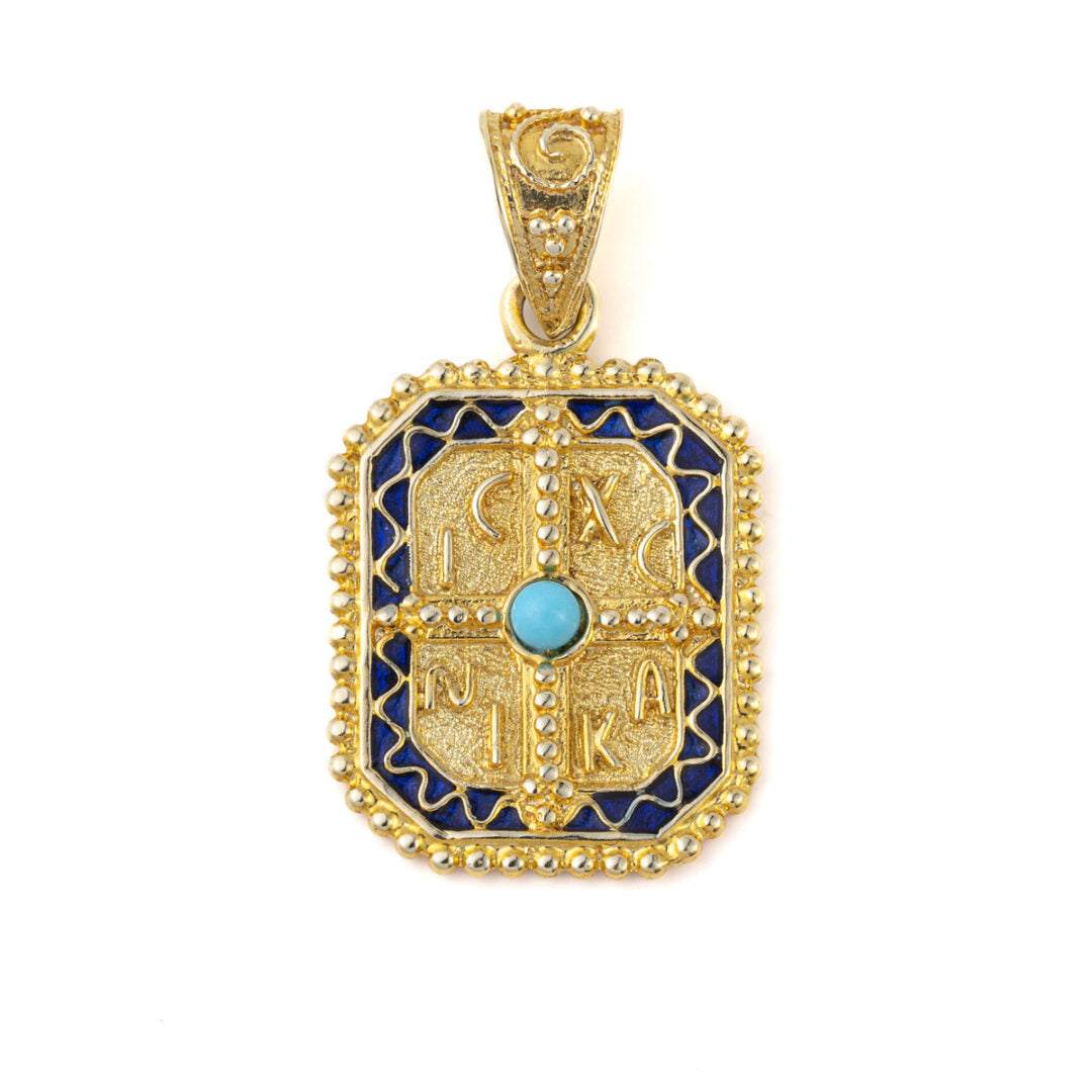 Constantinato Rectangle Pendant with Turquoise - Gold 14K