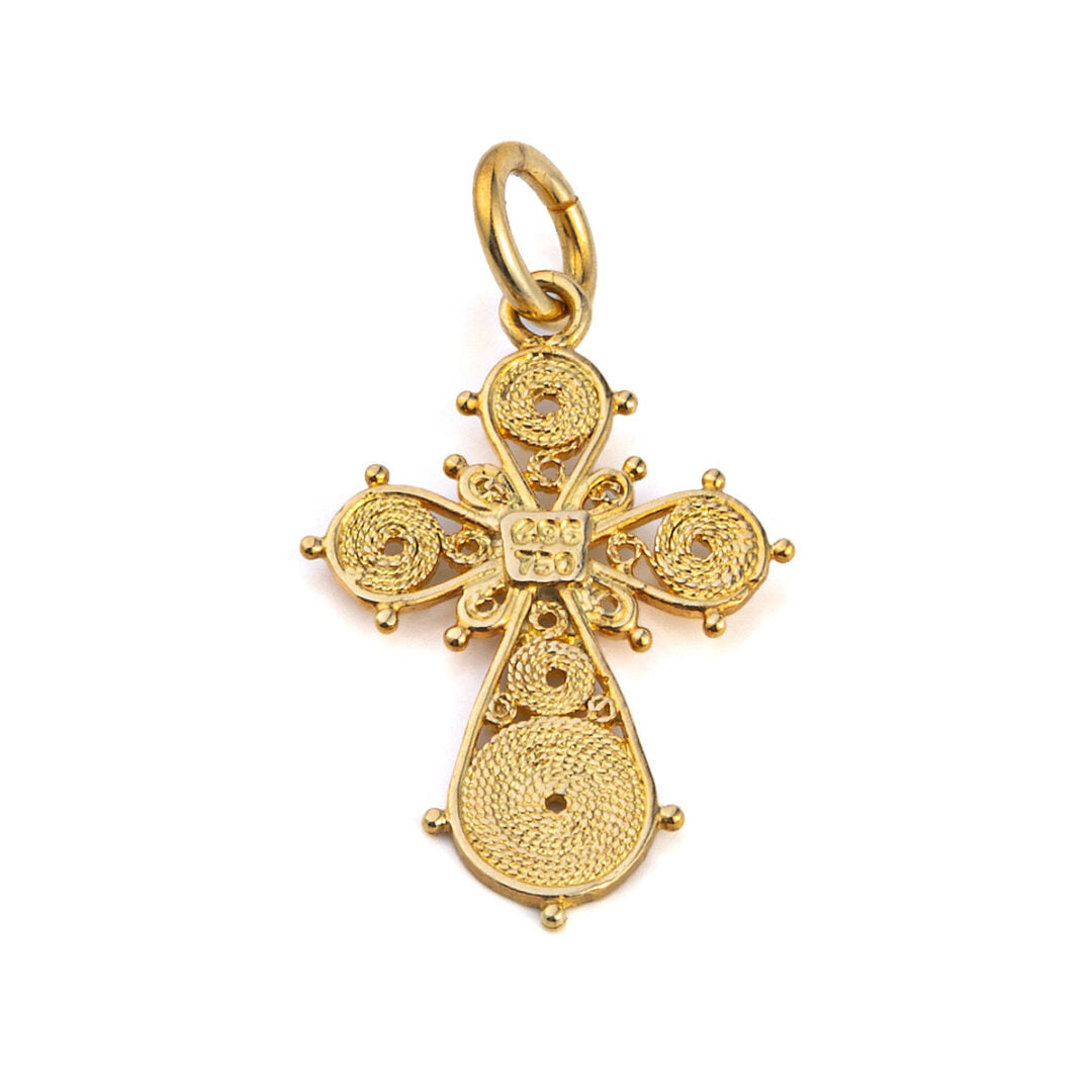 Byzantine Filigree Cross with Enamel - 18K Gold