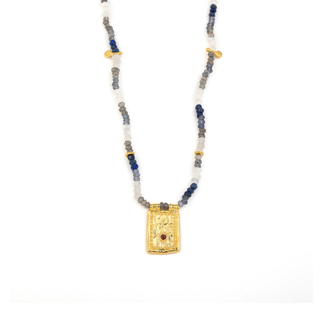 925 Sterling Silver and Gold Plated Necklace with Lapis Lazuli, Labradorite and Moonstone