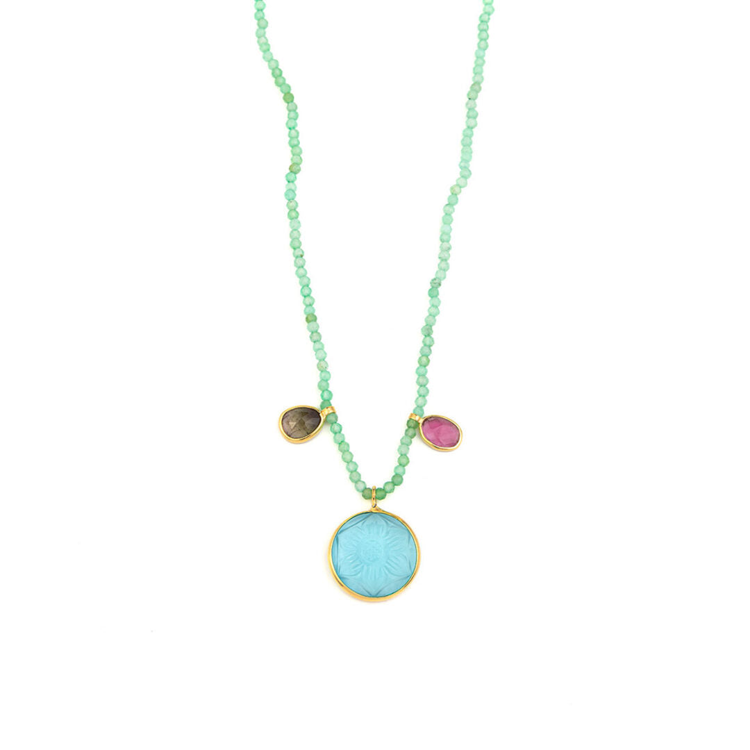 925 Sterling Silver and Gold Plated - Crisopraz Necklace