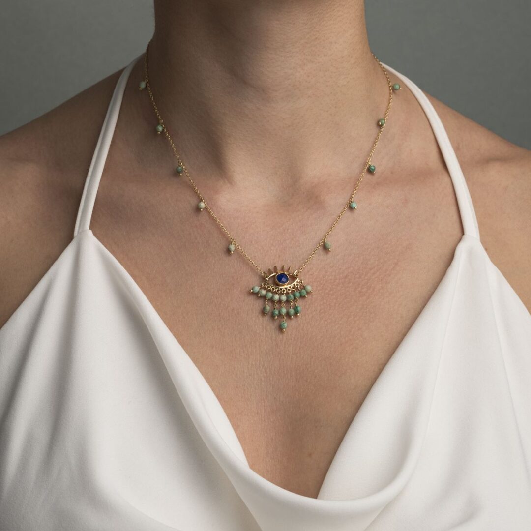 Evil Eye Vintage Necklace with Amazonite & Lapis Lazuli