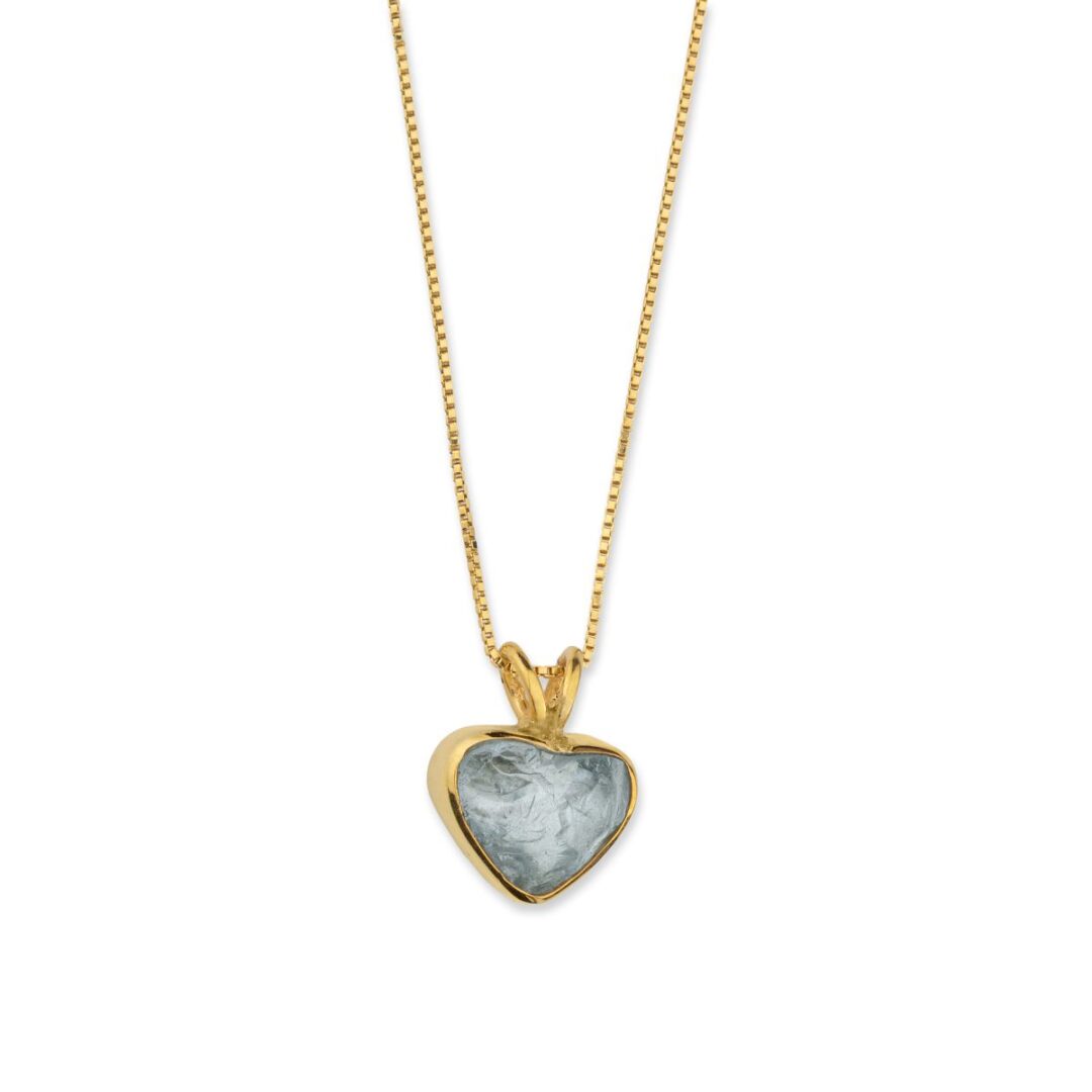 Heart Aquamarine Necklace in 925 Sterling Silver and GoldPlated