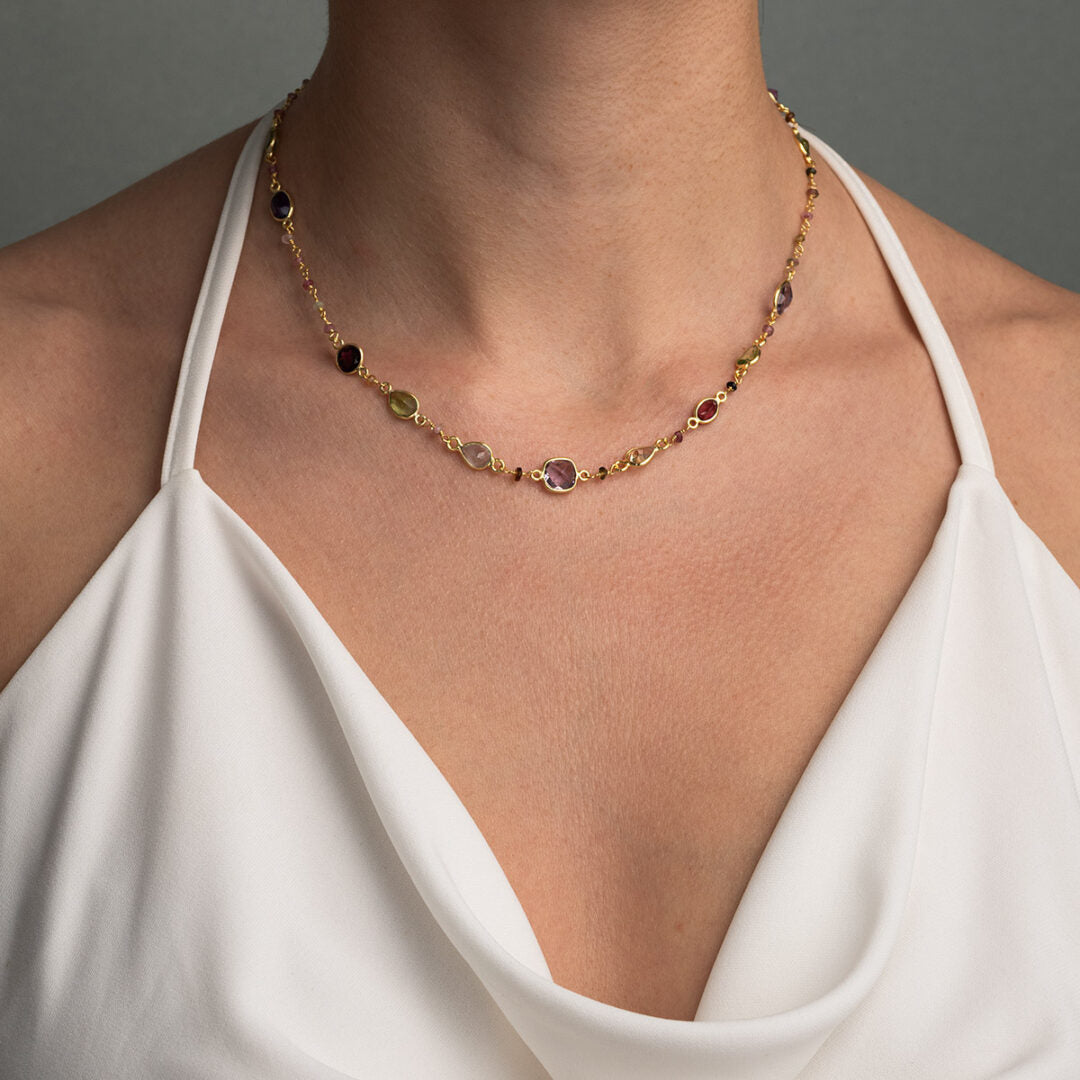 Tourmaline Necklace in 925 Sterling Silver with Gold Plating