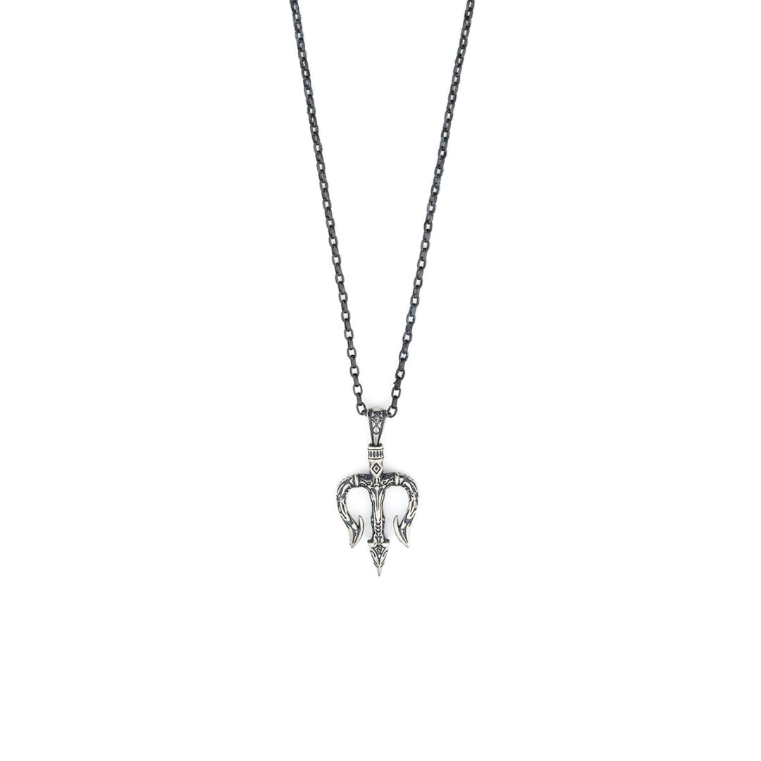 Poseidon's Trident Pendant with Chain in Sterling Silver