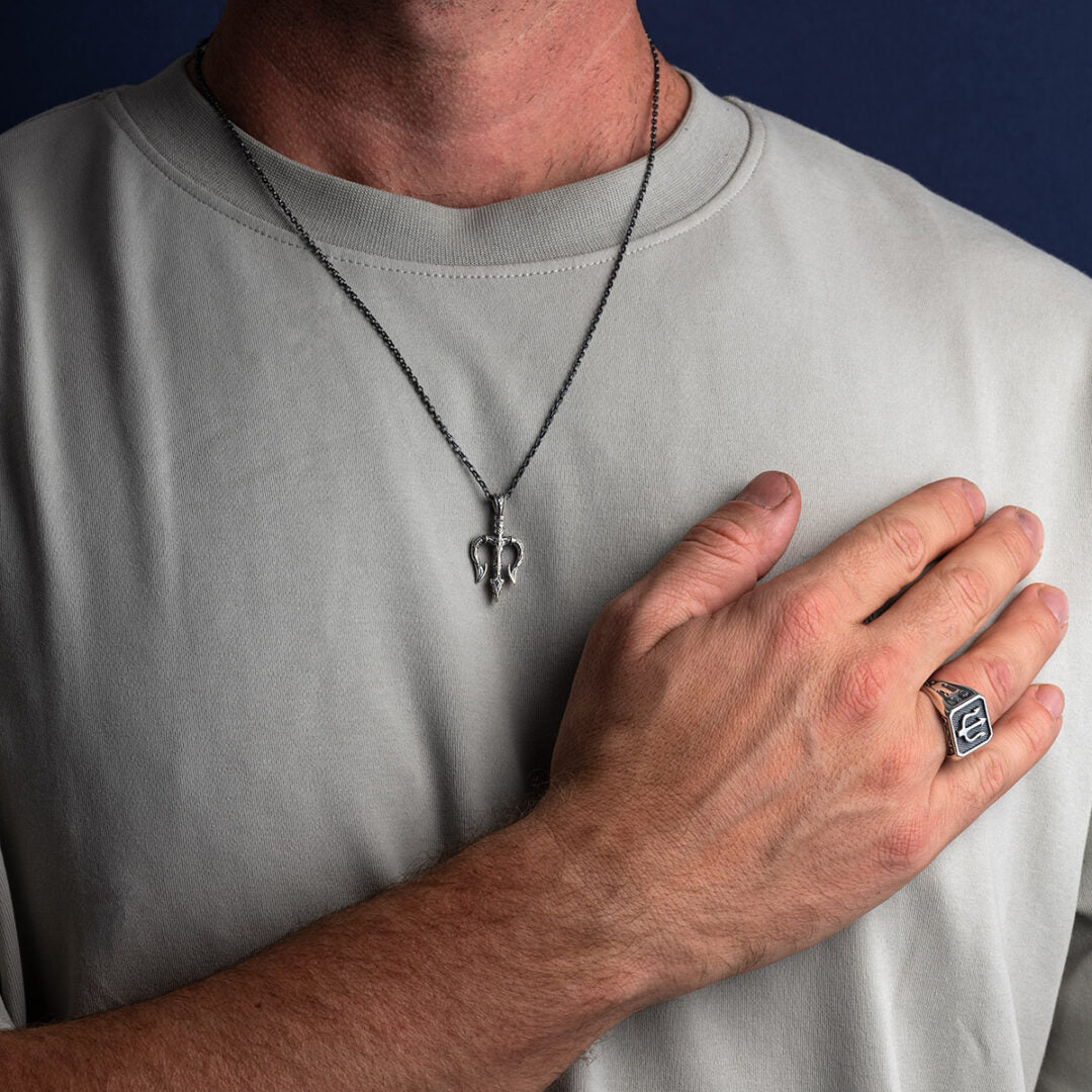 Poseidon's Trident Pendant with Chain in Sterling Silver