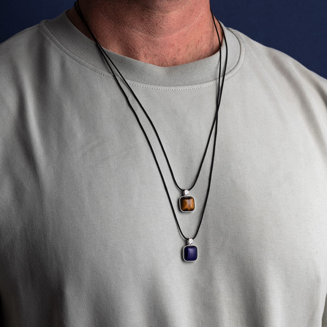 Cord Necklace with Stone - 925 Sterling Silver