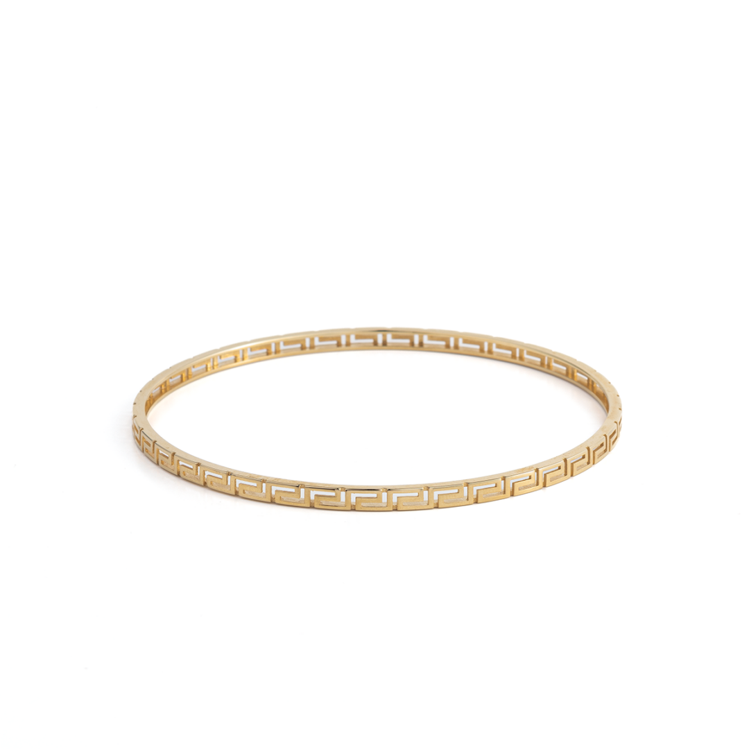 Greek Key Gold Bangle Bracelet - 14K