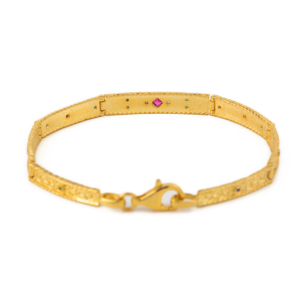 Byzantine Bracelet with Crystal in Sterling Silver and Gold Plated