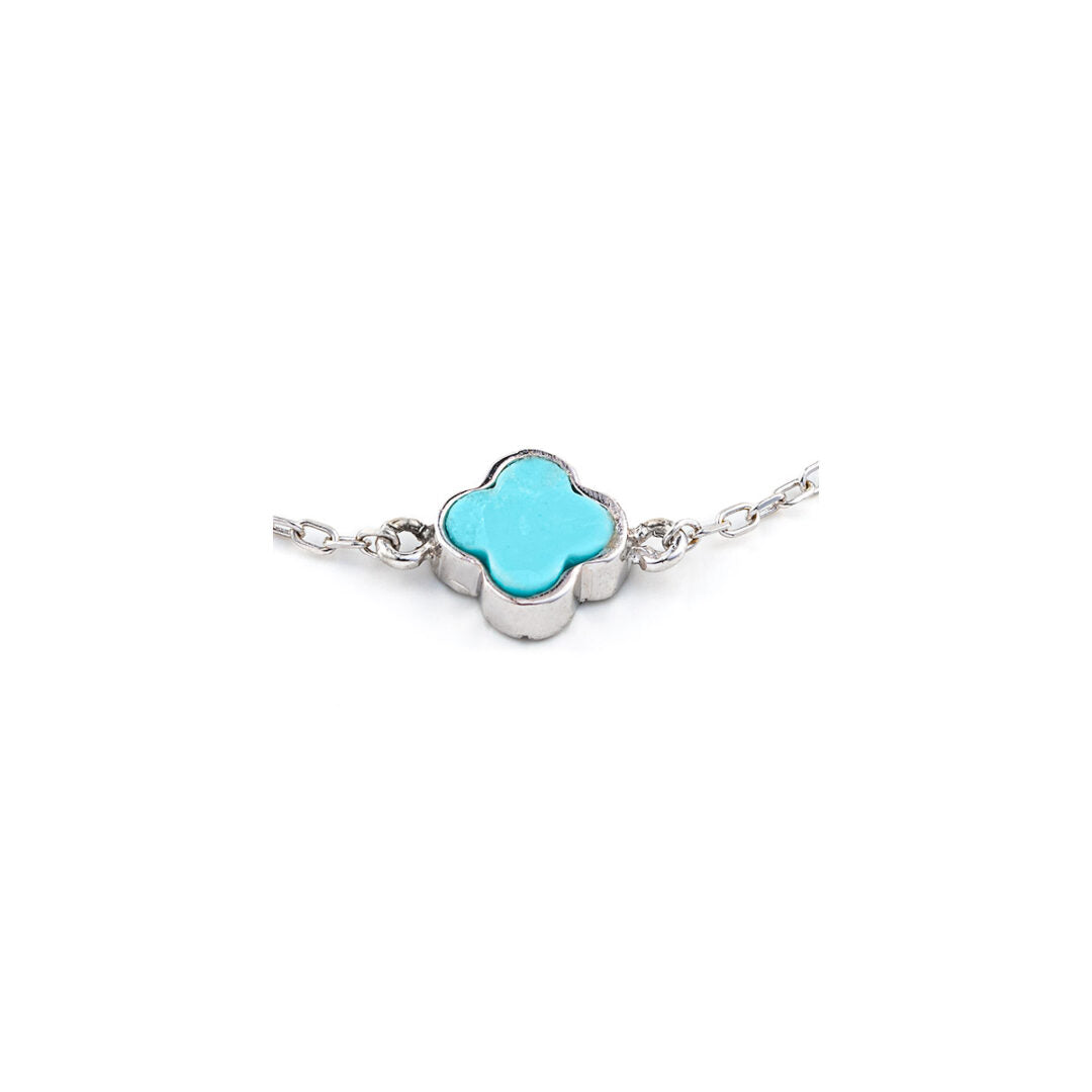 14K White Gold Turquoise Cross Bracelet