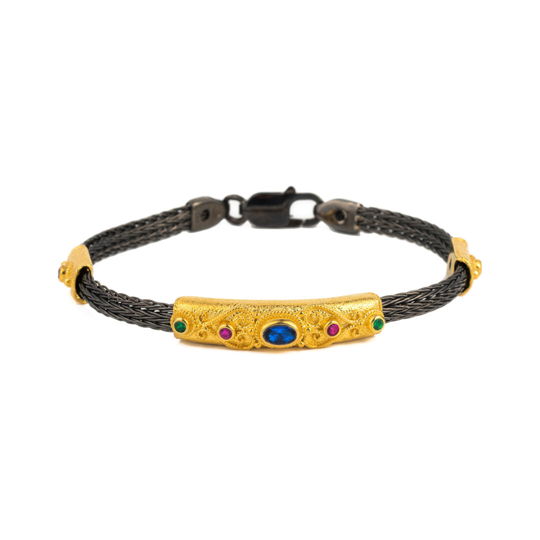 Byzantine Bracelet with Crystals - Sterling Silver Gold Plated