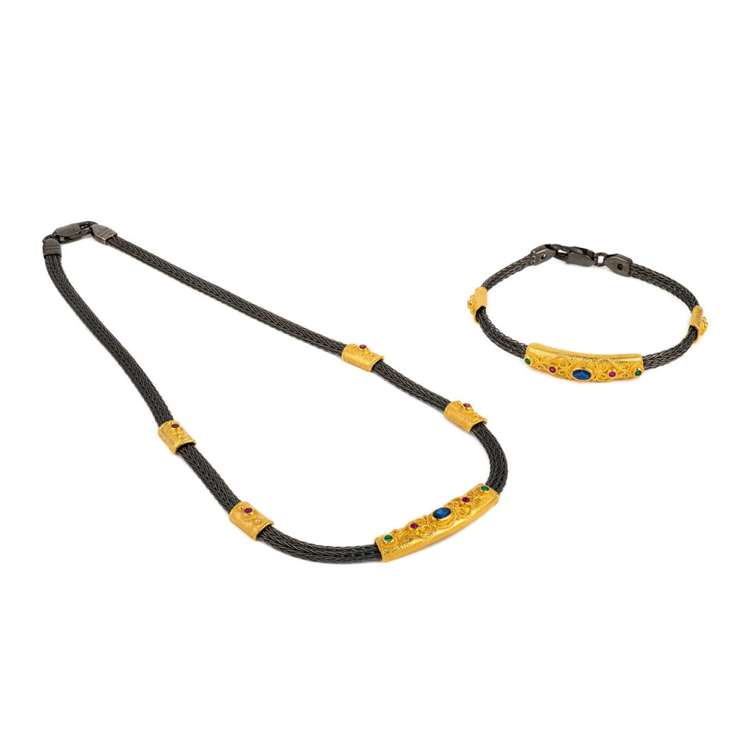 Byzantine Silver Gold Plated Necklace with Crystals