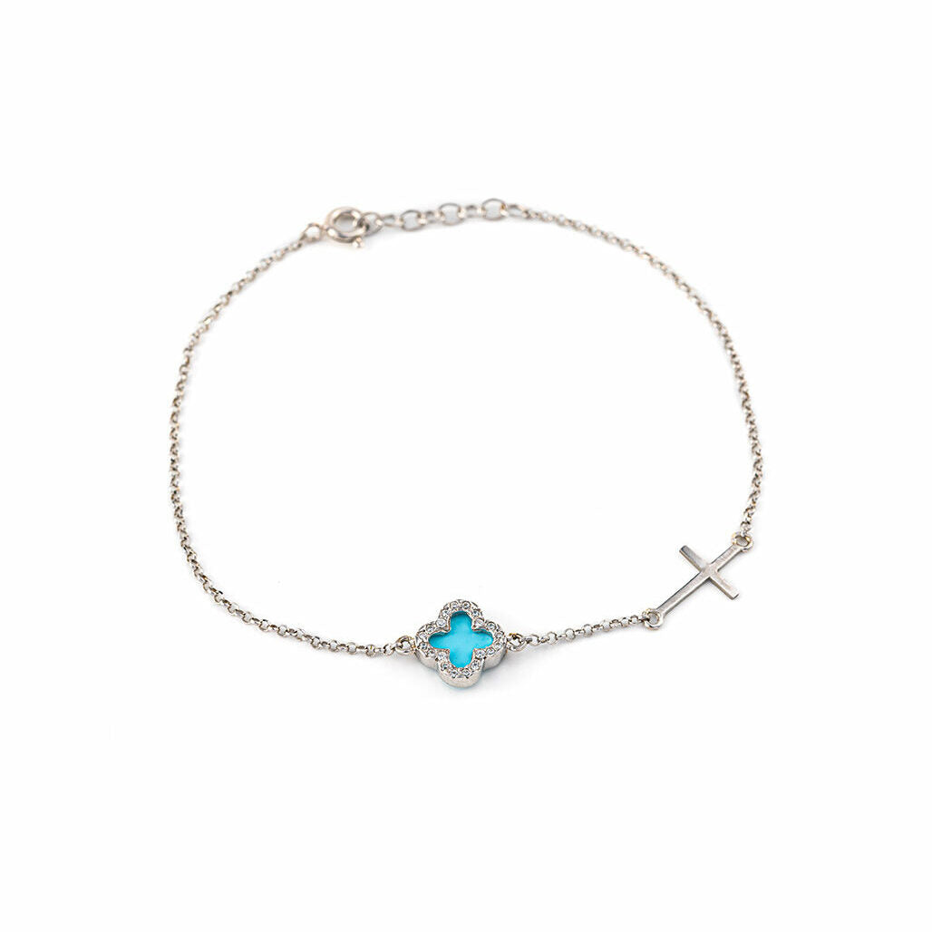 Sterling silver Turquoise Cross bracelet with zircon
