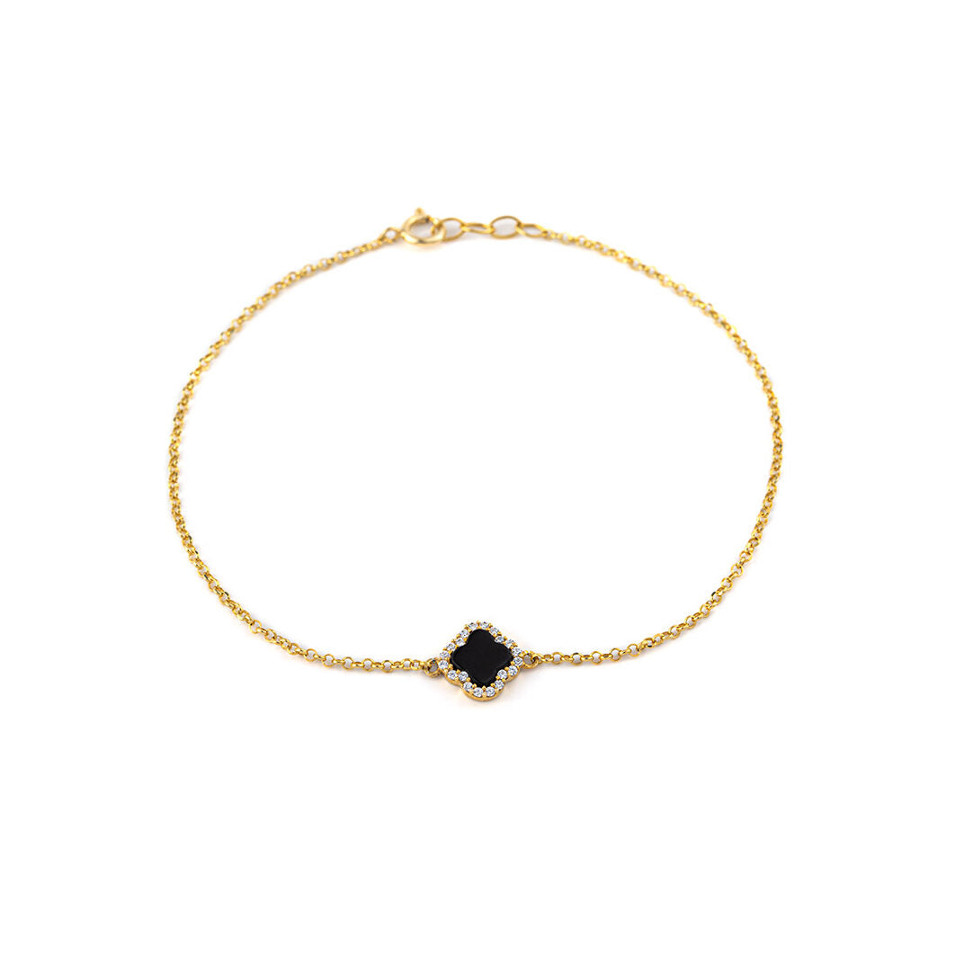 Sterling silver Gold Plated Black Onyx Cross bracelet with zircon