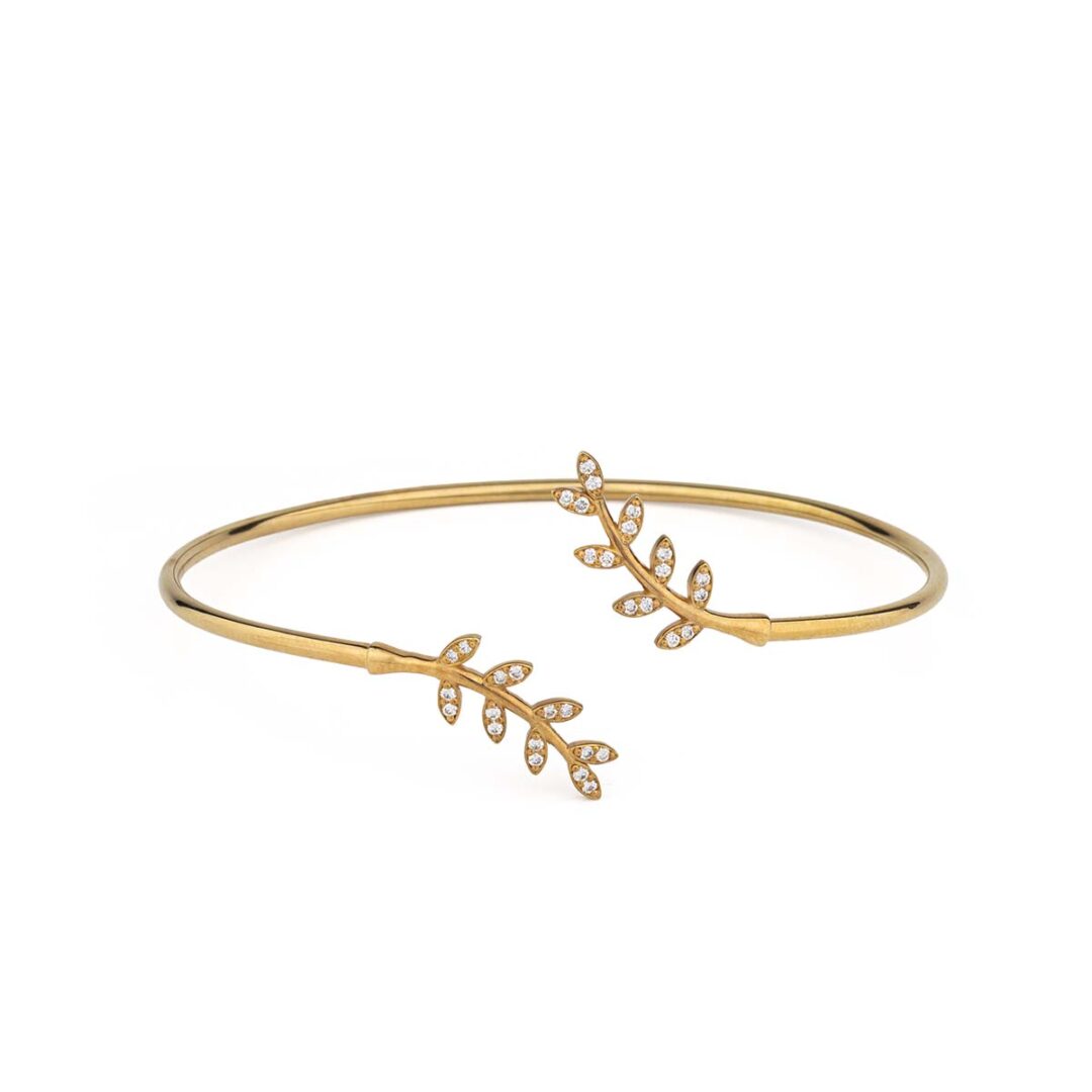 Gold Leaf Cuff Bracelet With Diamonds
