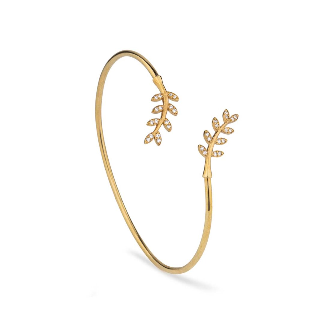 Gold Leaf Cuff Bracelet With Diamonds