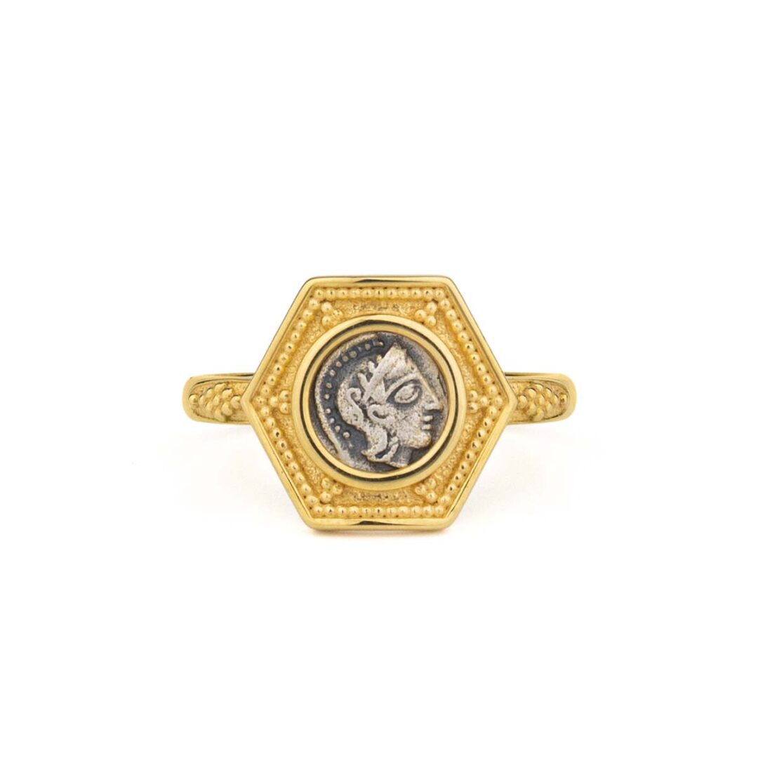 Goddess Athena Polygon Ring - 14k Gold and Sterling Silver