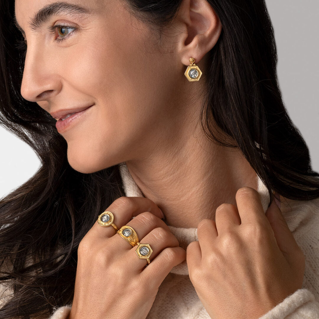 Goddess Athena Polygon Ring - 14k Gold and Sterling Silver