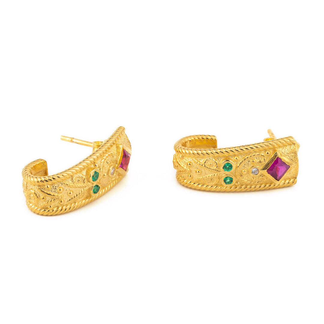 Byzantine Earrings with Crystals – Sterling Silver and Gold Plated