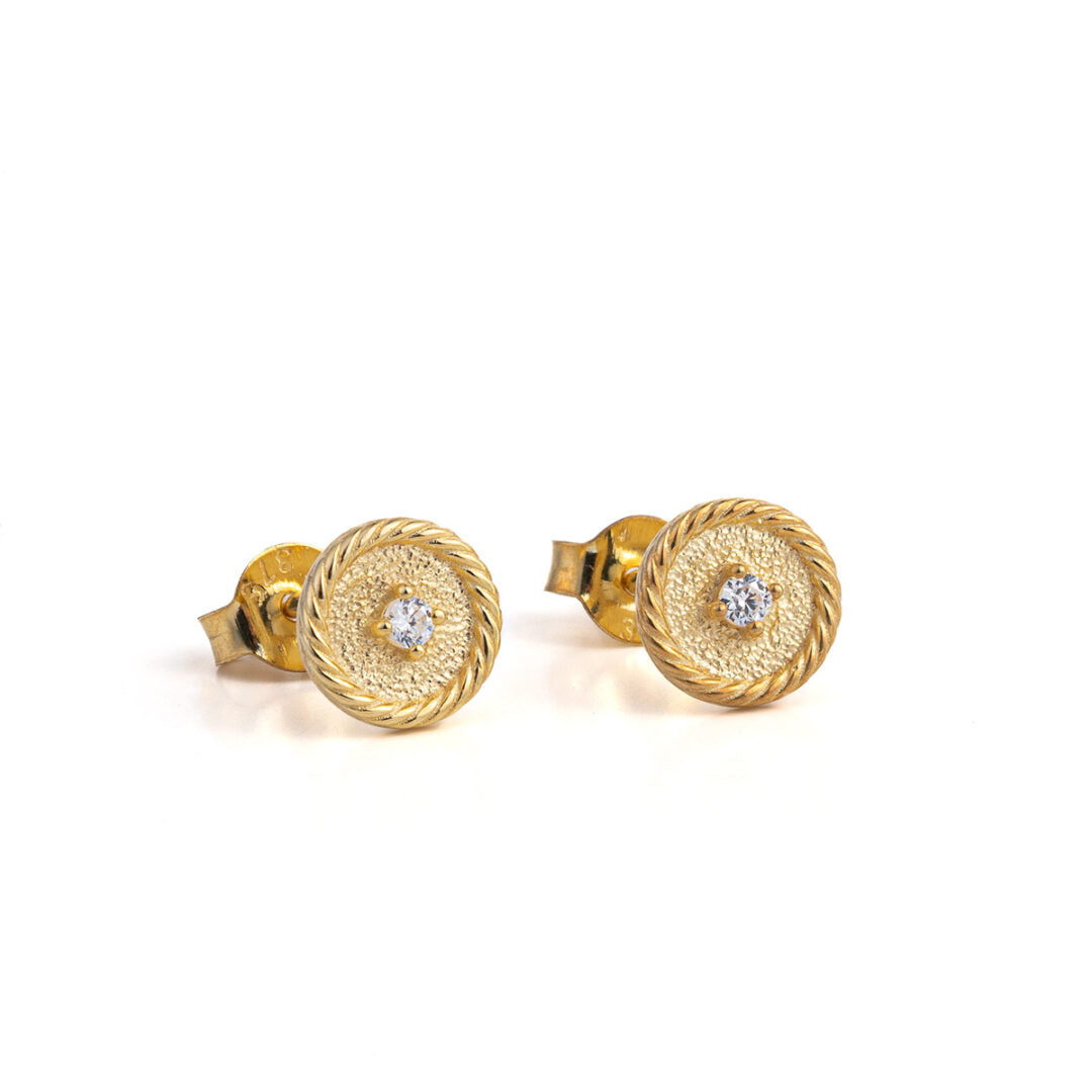 9K Gold Stud Earrings with Zircon