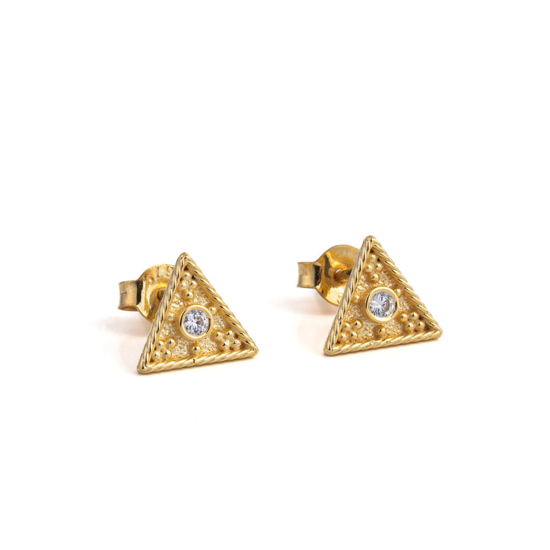 Triangle Earrings with Zircon - 9K Gold