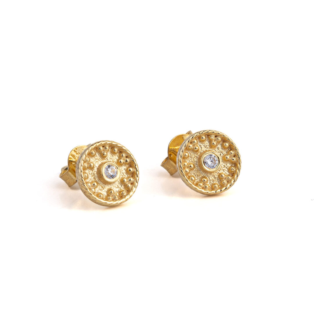 Circle Stud Earrings with Zircon - 9K Gold