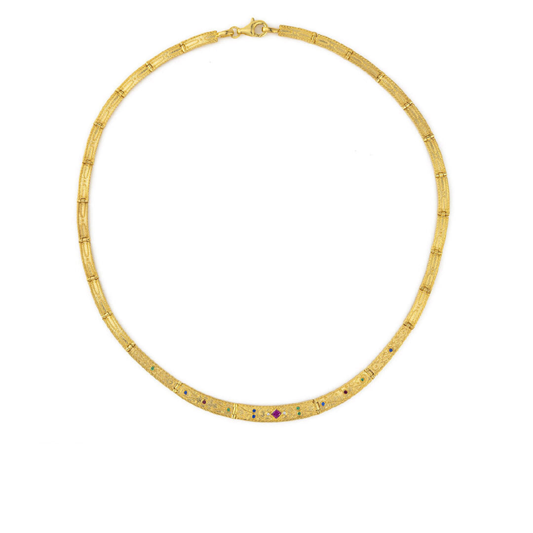 Byzantine Necklace with Crystals - Sterling Silver Gold Plated