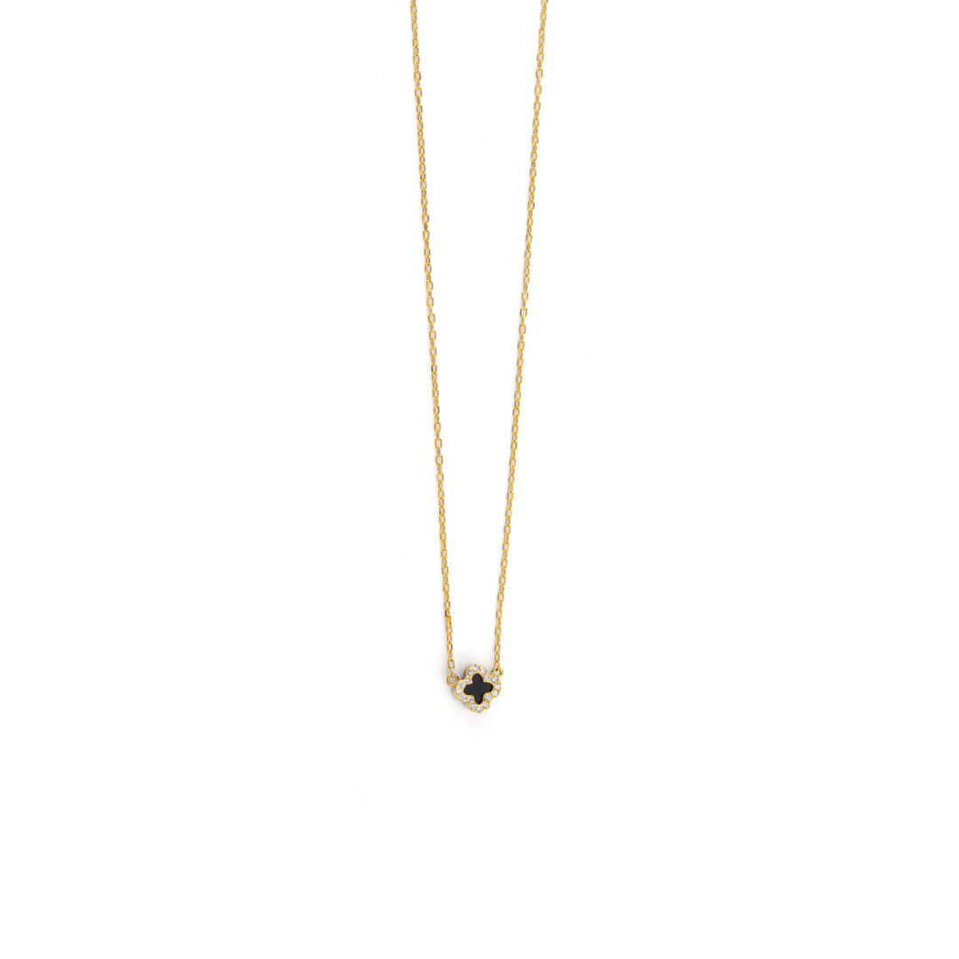 Clover Necklace with Zircon - Gold Plated Silver 925