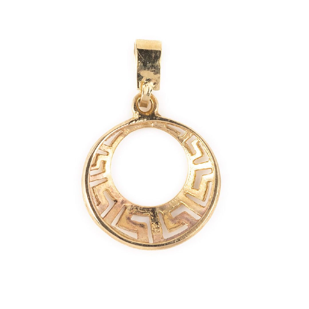 14k Gold Circle Meander Pendant