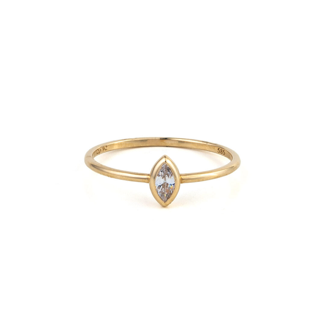 Tear Drop Zircon Ring - 14K Gold