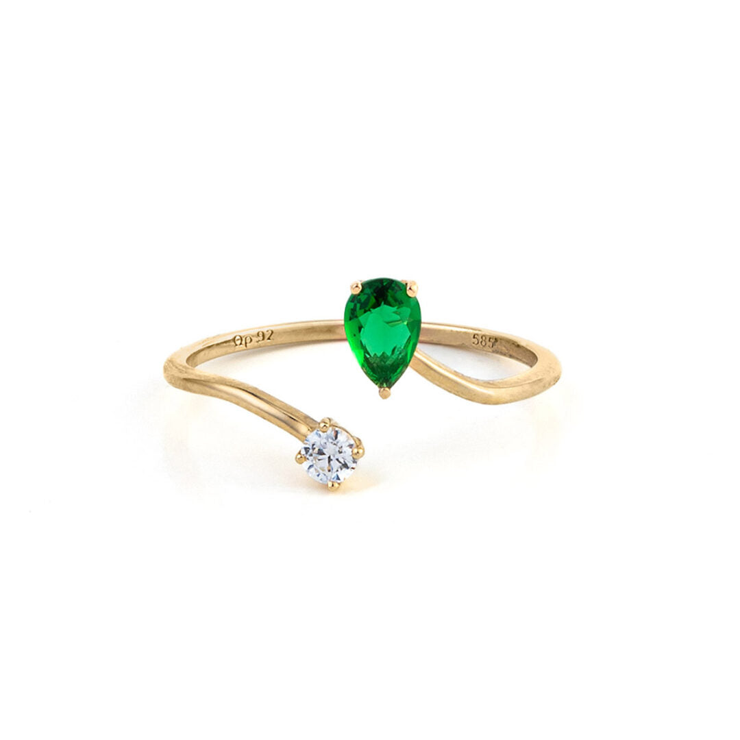 Green Zircon Open Ring - 14K Gold