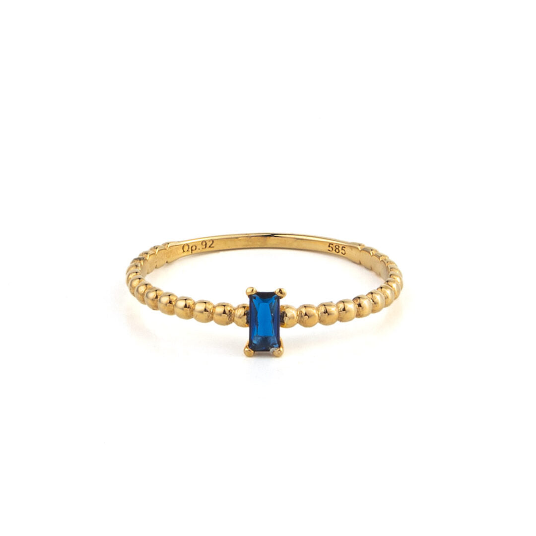 14K Yellow Gold Blue Square Stone Ring