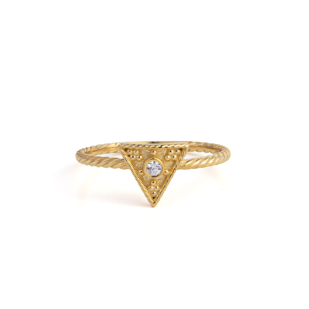 Triangle Zircon Ring - 9K Gold