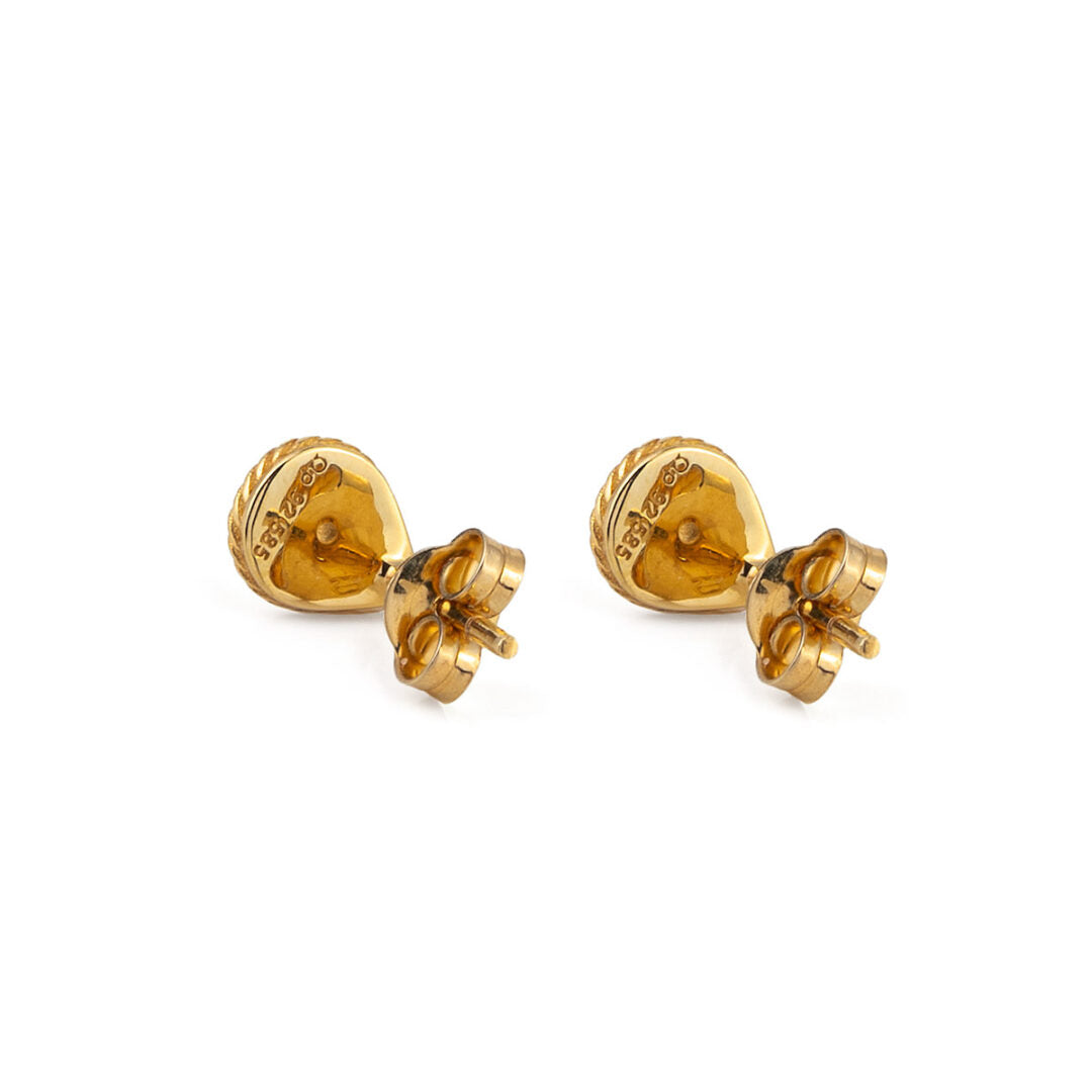 Teardrop Stud Earrings with Zircon – 14K Solid Yellow Gold