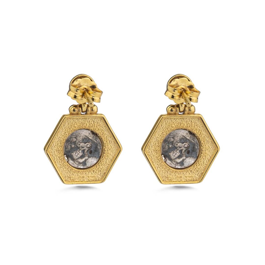 Goddess Athena Dangle Earrings - 9k Gold and Sterling Silver