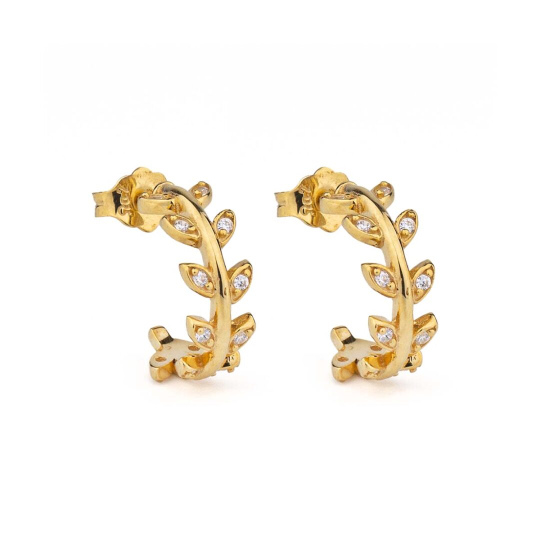 Gold Leaf Earrings With Zircon