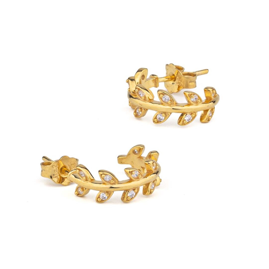 Gold Leaf Earrings With Zircon