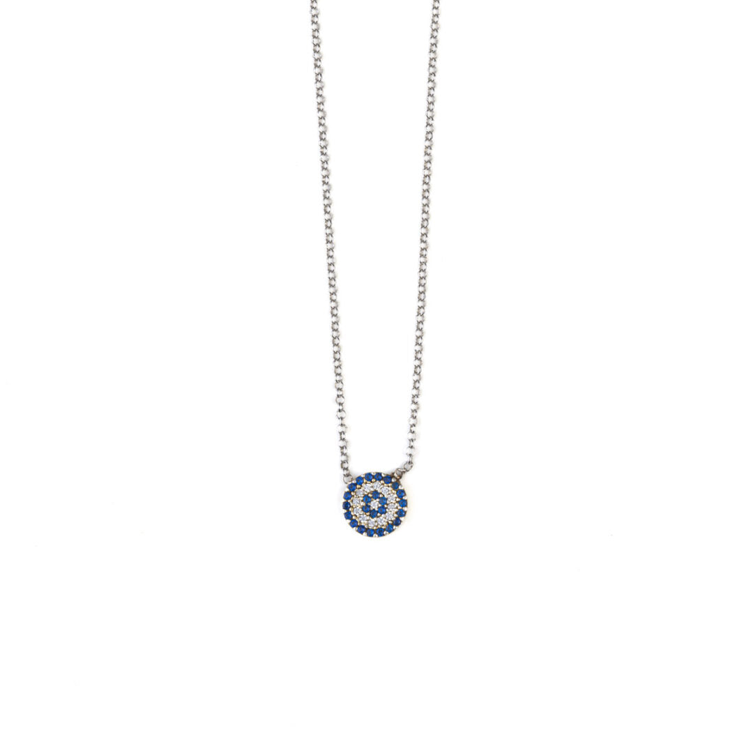 Round Evil Eye Necklace - Sterling Silver 925 — Blue