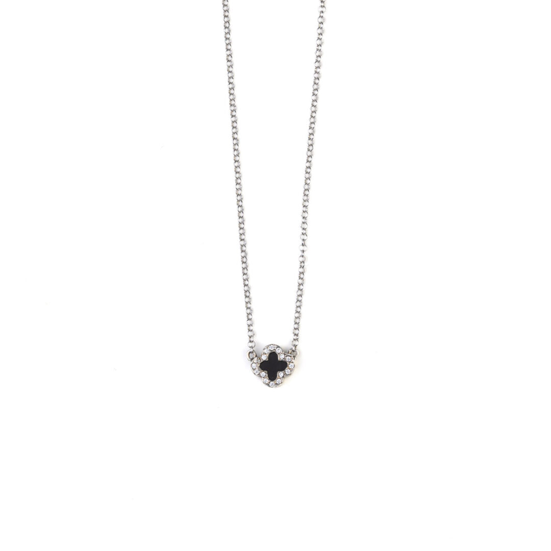 Black Clover Necklace with Zircon - Silver 925