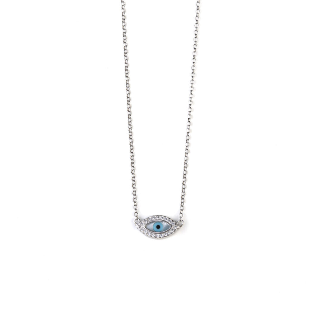 Zirconia Evil Eye Necklace - Sterling Silver 925
