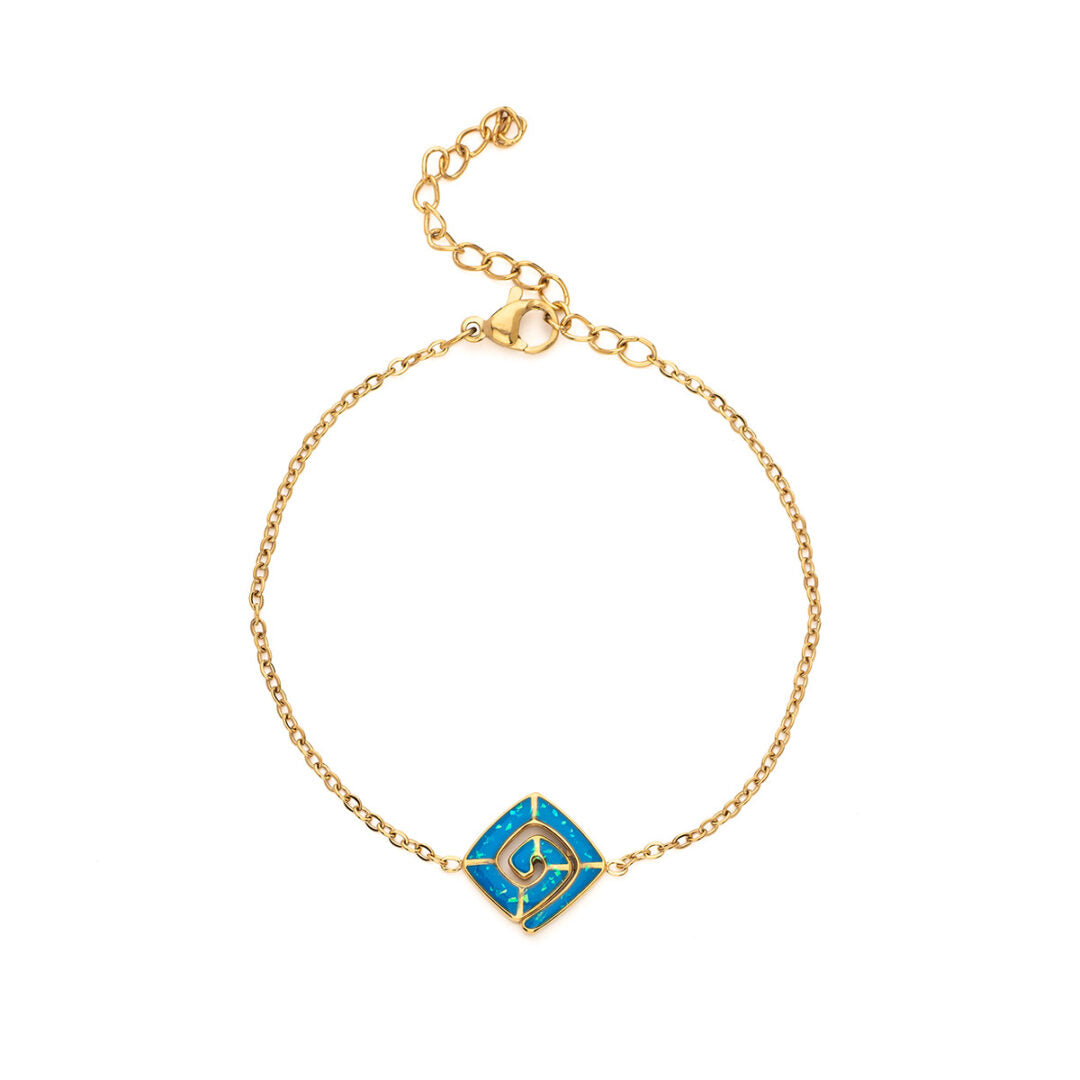 Greek Key Bracelet with Ocean Blue Details in Stainless Steel