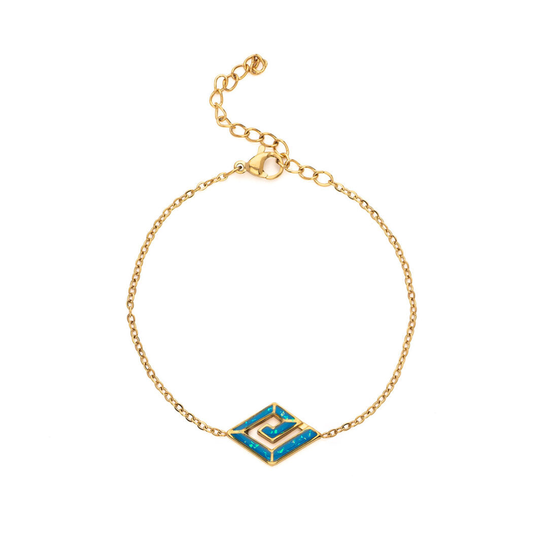 Meandros Bracelet with Ocean Blue Details in Stainless Steel — Gold