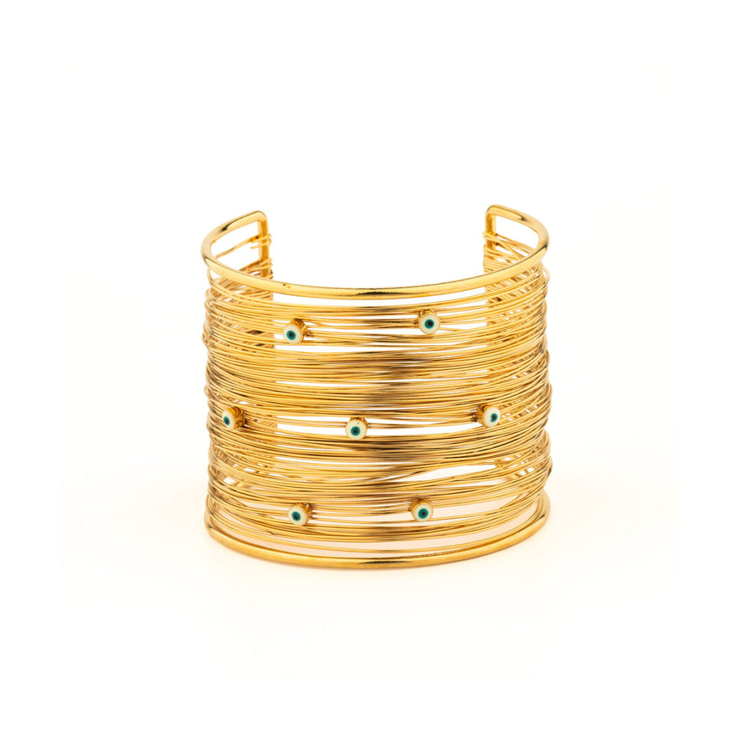 Open Cuff Evil Eye Bracelet in Stainless Steel