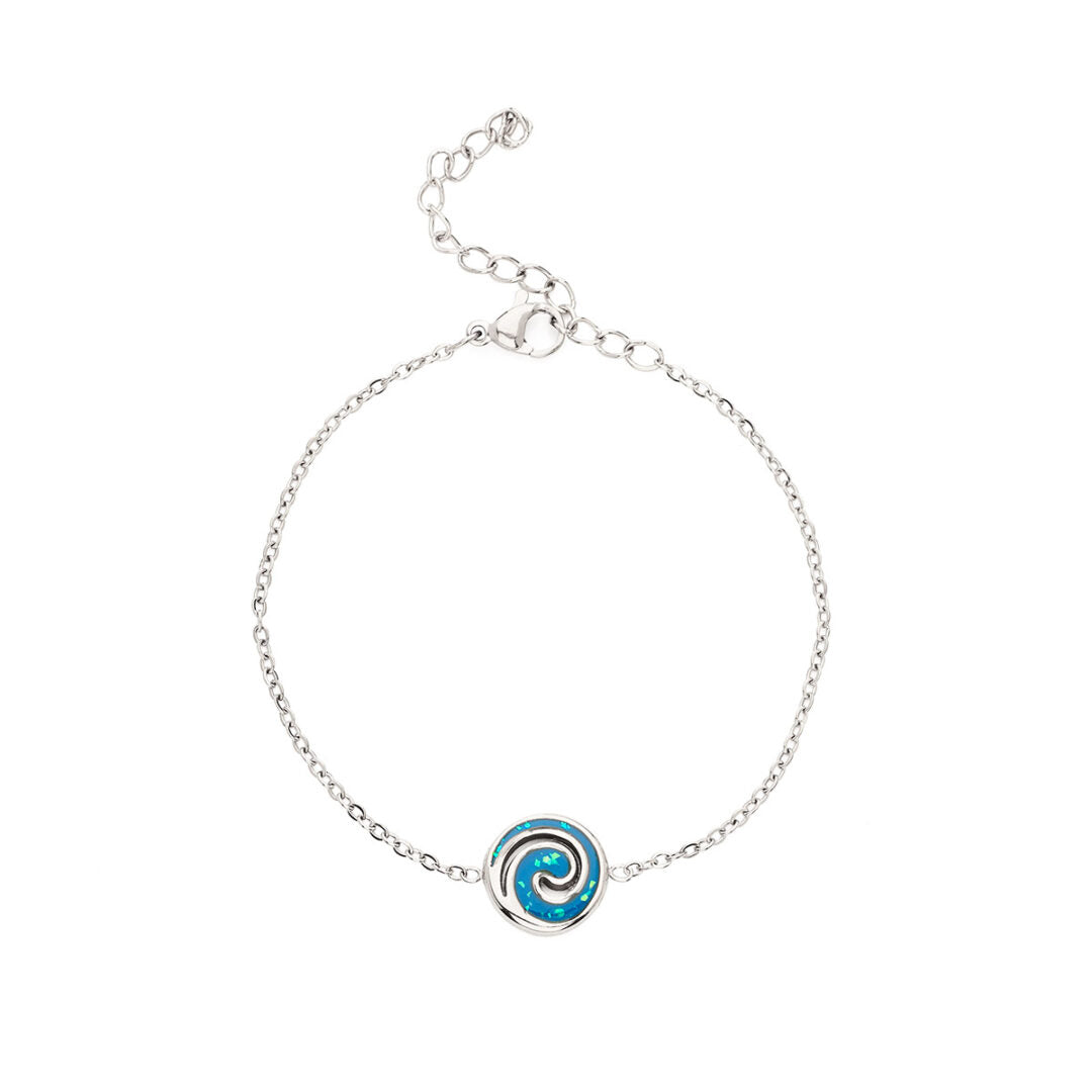 Spiral Bracelet with Ocean Blue Details in Stainless Steel
