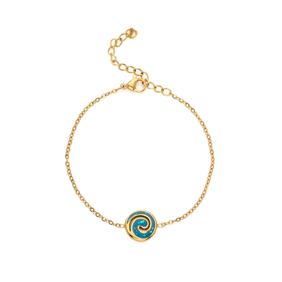 Spiral Bracelet with Ocean Blue Details in Stainless Steel — Gold