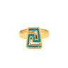 Greek Key Ring with Ocean Blue Details in Stainless Steel — Gold