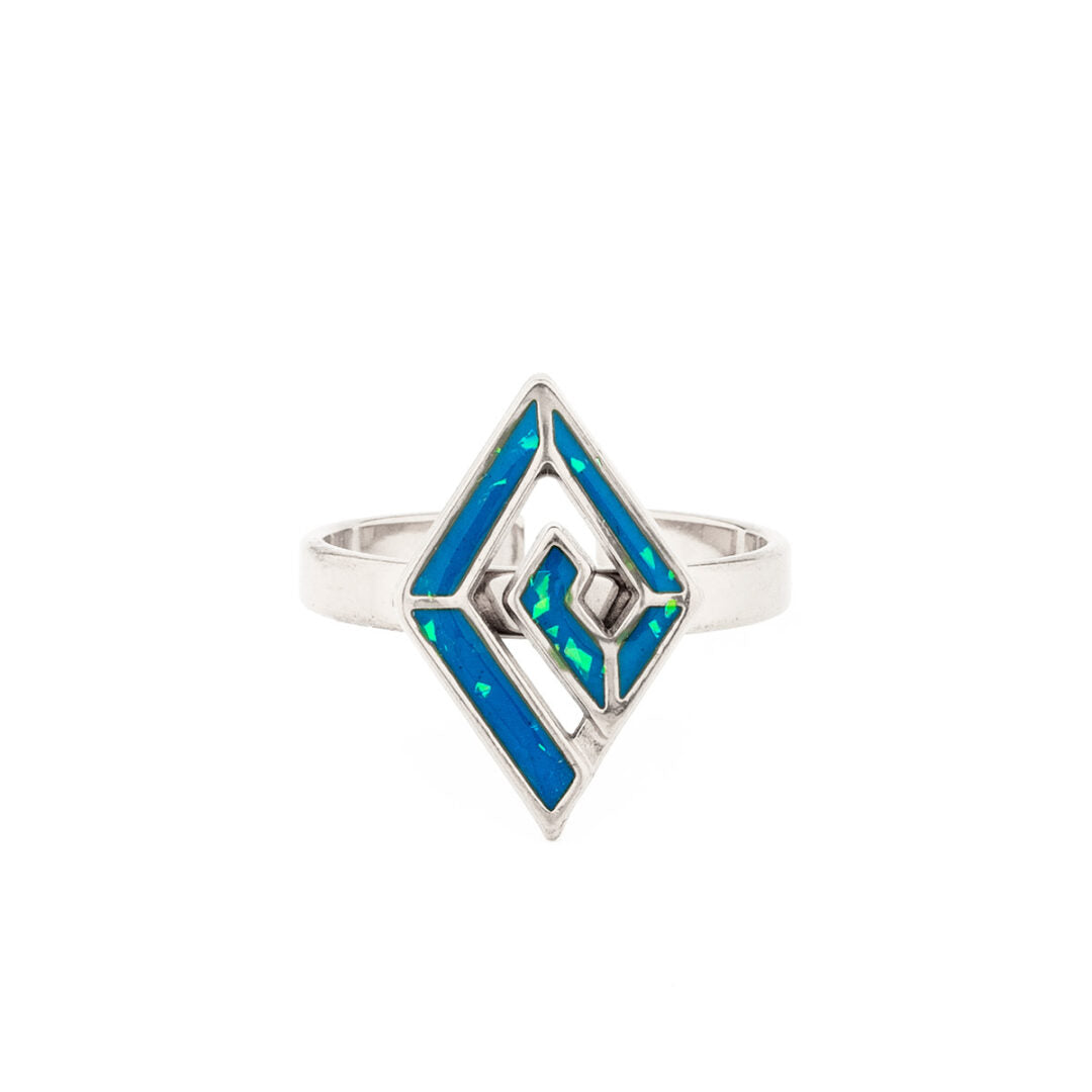 Meander Ring with Ocean Blue Details in Stainless Steel