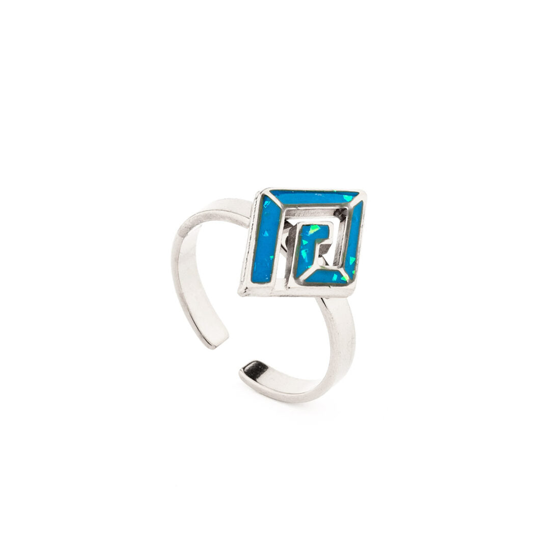 Meander Ring with Ocean Blue Details in Stainless Steel — Gold